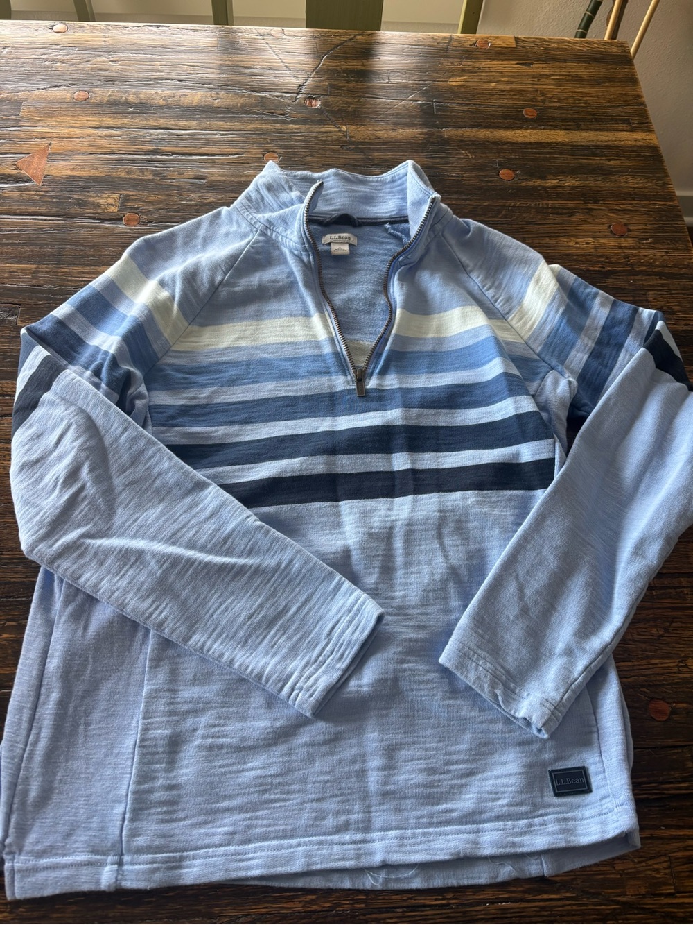 NWOT L.L. Bean women’s Light Blue Striped Quarter-Zip Sweater